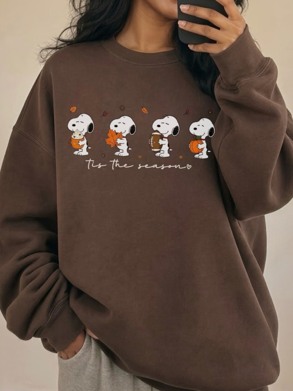 Brown Snoopy Graphic Crewneck Sweater - Tis The Season